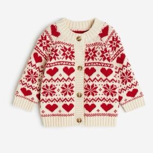 H&M Red and Cream Kids Cardigan